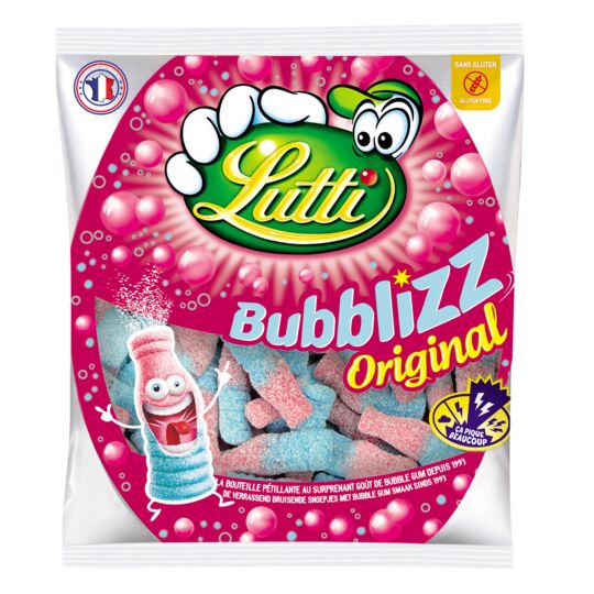 Lutti Original Bubblizz Bubblegum Flavored Flavored Fizzy Candy from France