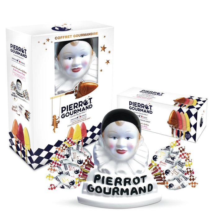 Pierrot Gourmand - Buste et Etui en Céramique de 40 Sucettes, Coffret Gourmand 425 g