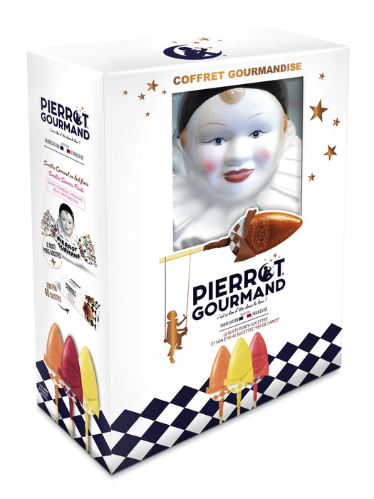 Pierrot Gourmand - Buste et Etui en Céramique de 40 Sucettes, Coffret Gourmand 425 g