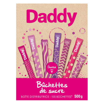 Daddy - Sucre en poudre x 100 bâtonnets, boîte de 500 g (17,6 oz)