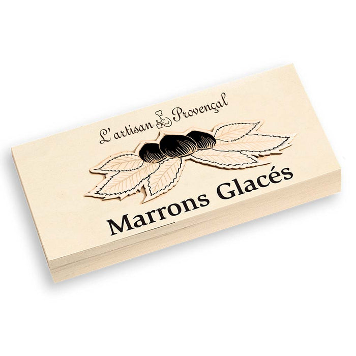 L'Artisan Provençal - 8 Marrons Confits Emballés dans du Papier Doré, Boîte en Bois 160g (5.6oz)