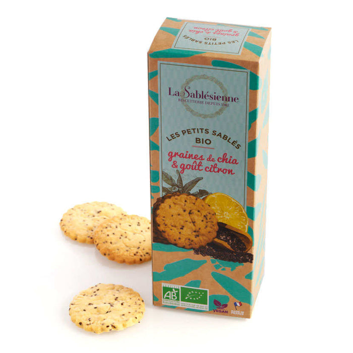 La Sablesienne - Organic & Vegan Lemon Shortbread Cookies w/ Chia Seeds, 108g (3.8oz)