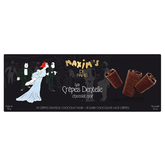 Maxim's Paris - Crêpes Dentelle Enrobées De Chocolat Noir, 18 Pièces, Boîte De 90g
