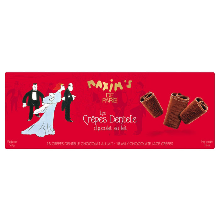 Maxim's Paris - Crêpes Dentelle Enrobées De Chocolat Au Lait, 18 Pièces, Boîte De 90g
