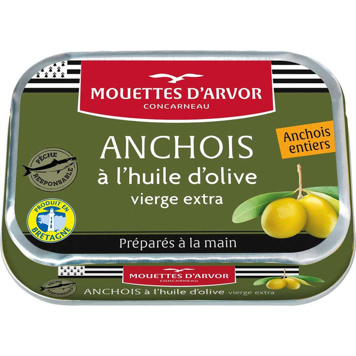 Mouettes d'Arvor - Anchois entiers à l'huile d'olive extra vierge, 100g (3.5oz)