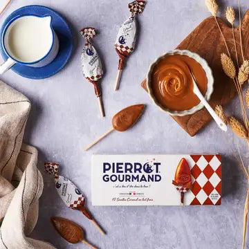Pierrot Gourmand - 10 Caramel Lollipops made w/ Fresh Milk, 130g (4.6oz)