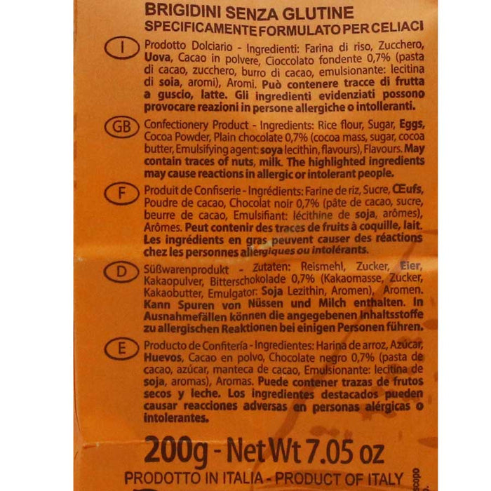 Biscuits Brigidini au chocolat sans gluten Rinati, sac de 200 g (7 oz)