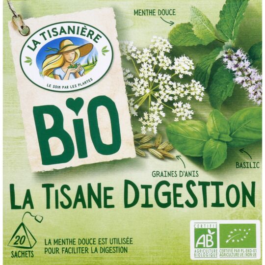 La Tisaniere - Organic Digestion Herbal Tea 20 Bags, 30g (1.1oz)