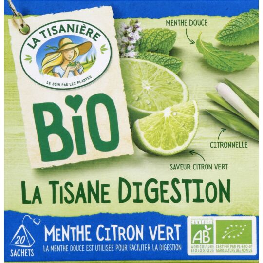 La Tisaniere - Organic Digestion Tea Mint & Lime, 20 Bags - 30g (1.1oz)