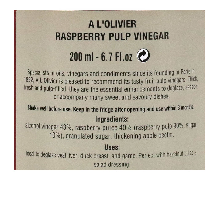 A L'Olivier - Raspberry Infused Fruit Vinegar - myPanier
