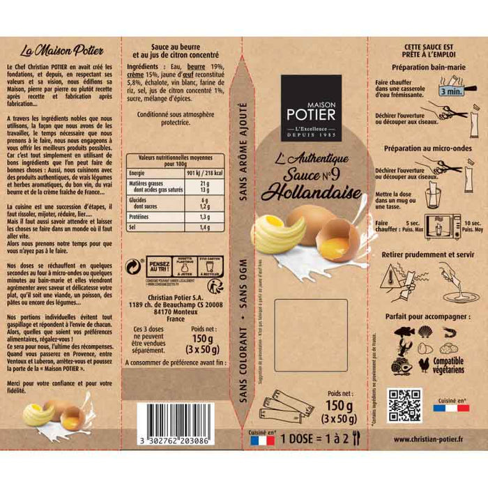 Christian Potier - Hollandaise Heat & Serve Sauce, 3 x 50g - myPanier