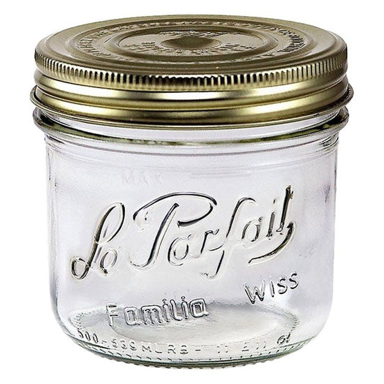 French Glass Mason Canning Jar with Gold Metal 2-Piece Lid, 500ml (17.6g) - myPanier