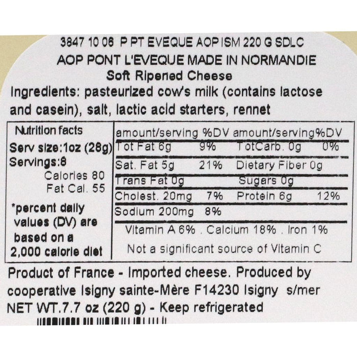 Fromagerie de Livarot - Pont l'Eveque AOP Soft Ripened Cheese, 220g (7.7oz) - myPanier