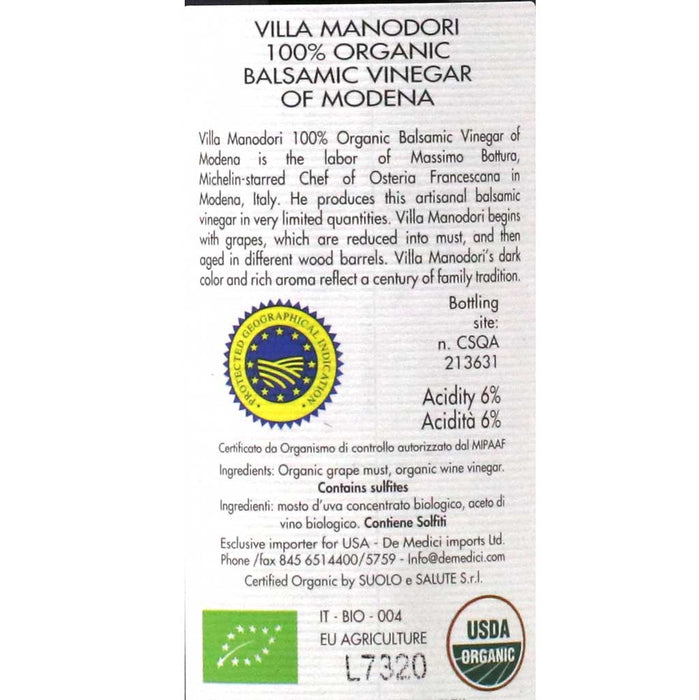 Villa Manodori - Organic Balsamic Vinegar, 250ml (8.5 Fl oz) - myPanier